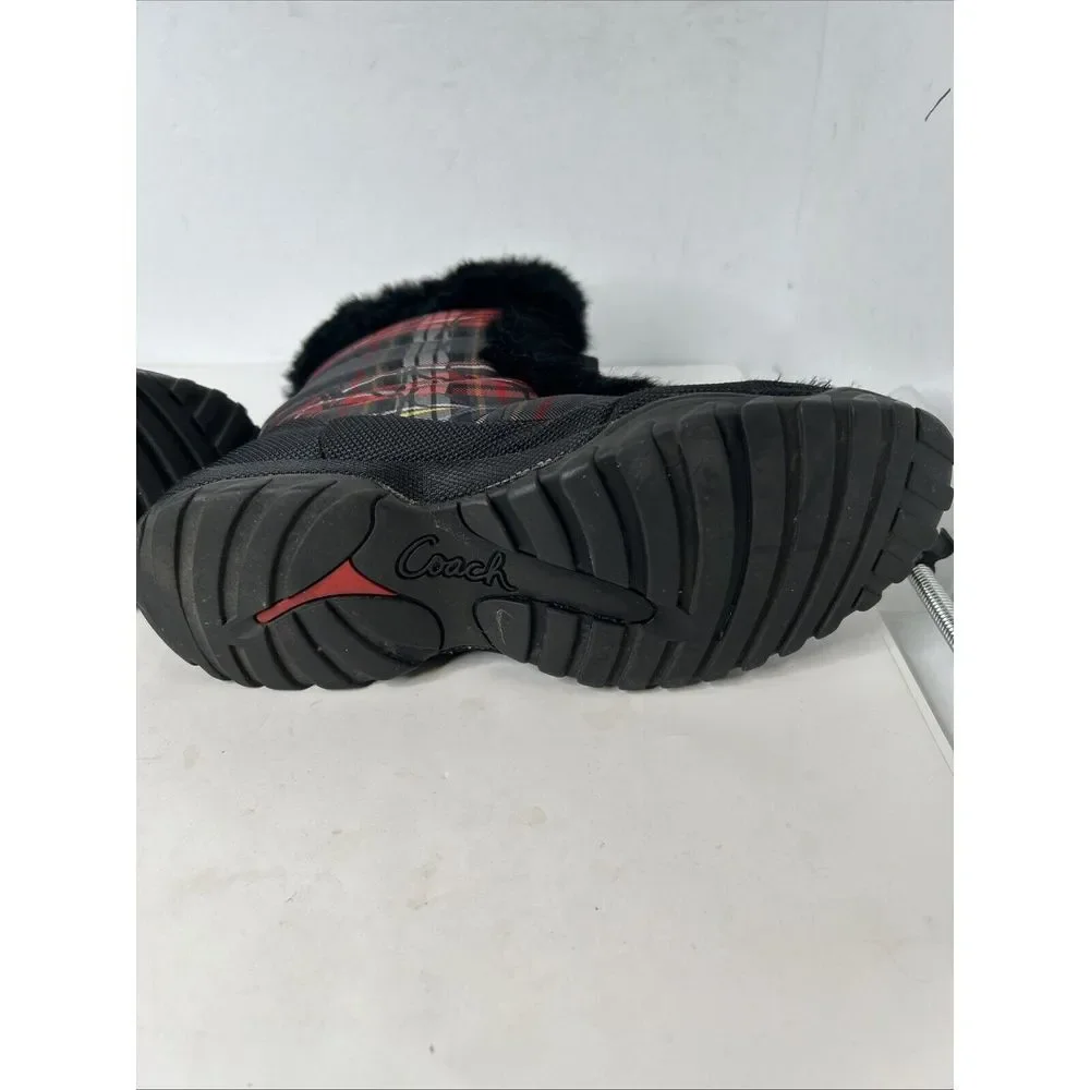 Coach Jennie Signature Rabbit Fur Black & Red Plaid Boots RARE‎ Size 9.5 EUC
